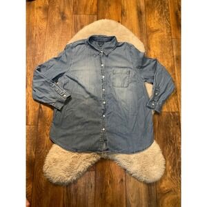 J. Jill Denim Long Sleeve Shirt Size Large Womens Medium Blue Button Front Cottn